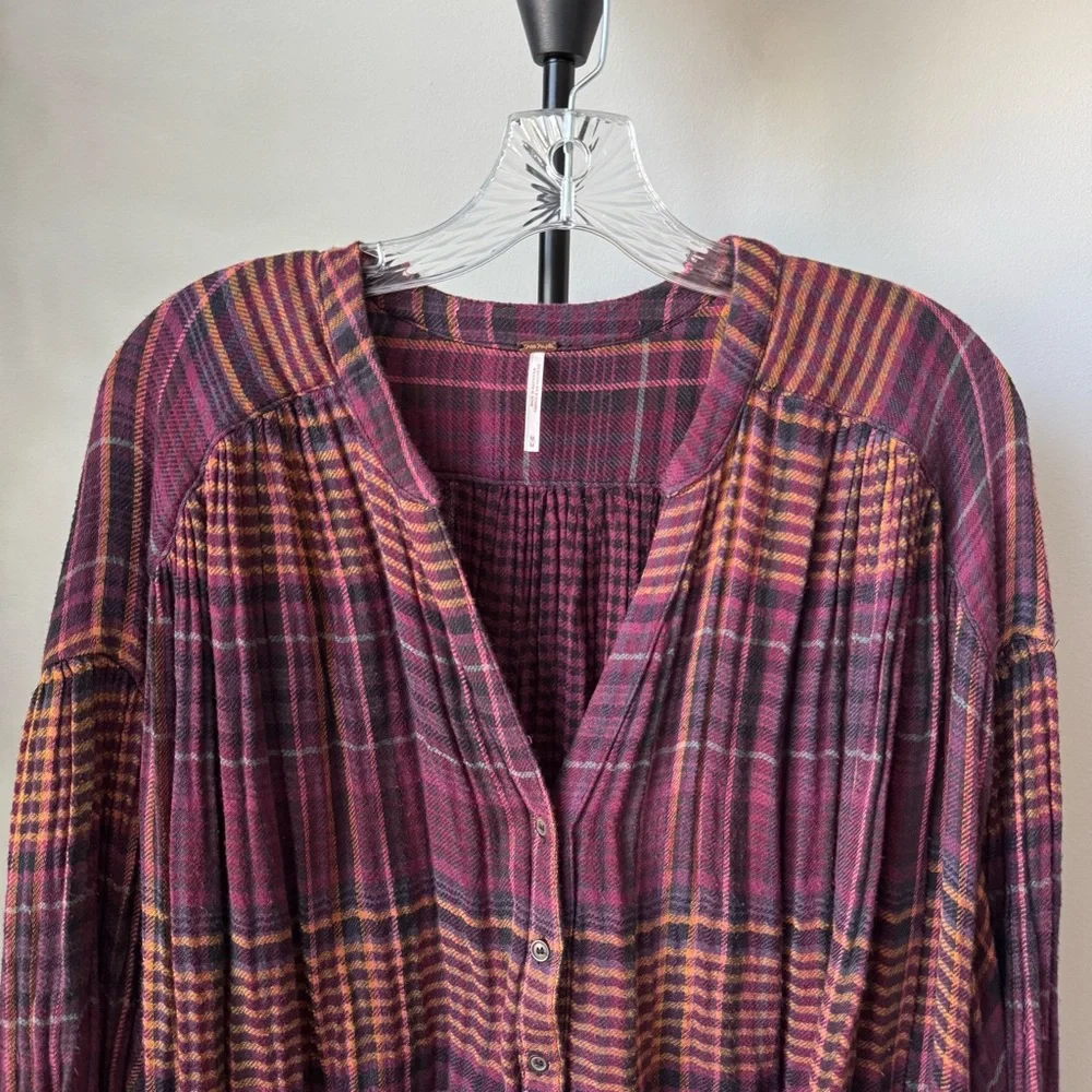 Free People Plaid Slouchy Oversized Top - Picture 4 of 11